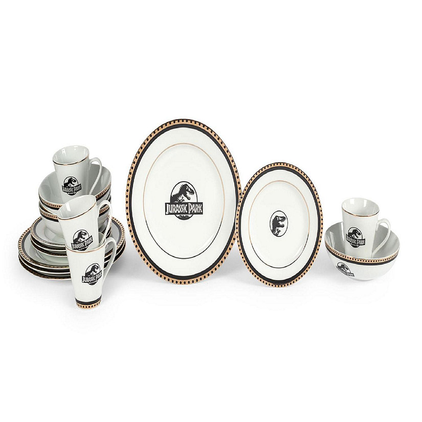 Jurassic Park Logo 16-Piece Ceramic Dinnerware Set Replica  Plates, Bowls, Mugs Image