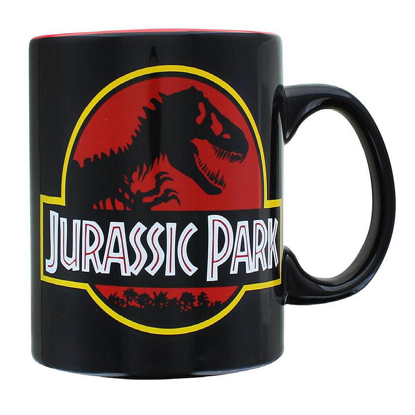Jurassic Park Logo Black Ceramic Mug  Holds 20 Ounces Image
