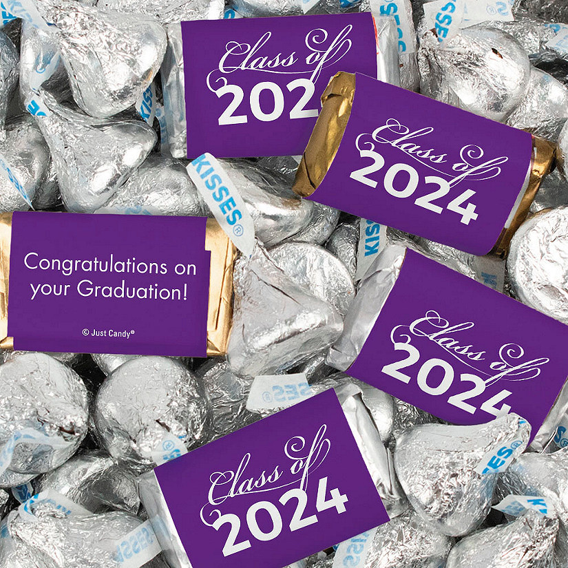 Just Candy 1.5 lbs Purple Graduation Candy Party Favors Class of 2024 Hershey's Miniatures & Purple Kisses (approx. 116 Pcs) Image