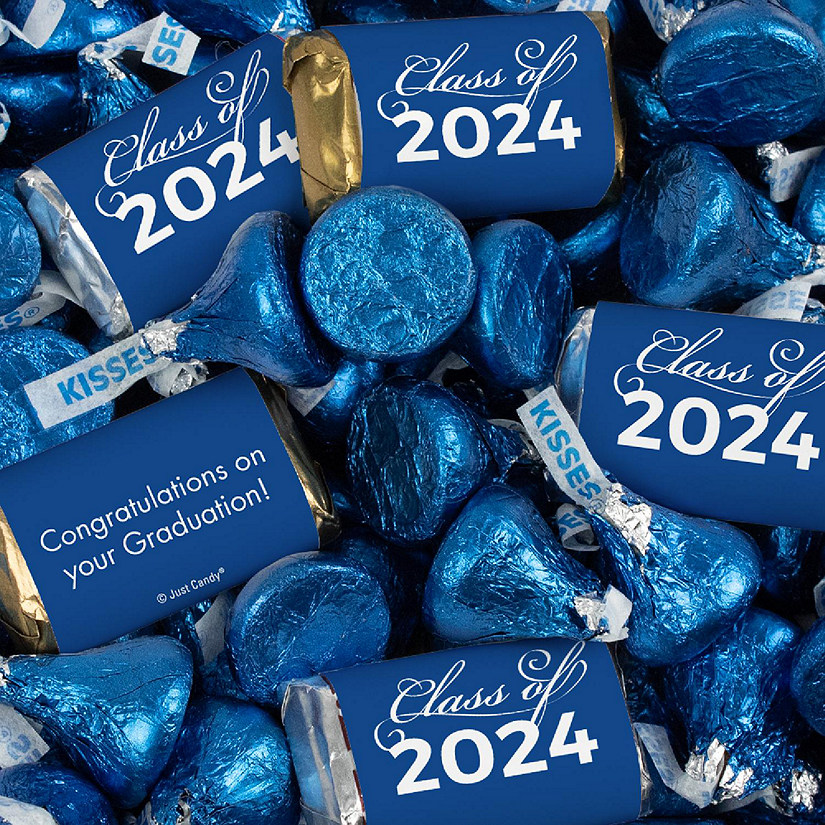 Just Candy 1.65 lbs Blue Graduation Candy Party Favors Class of 2024 Hershey's Miniatures & Blue Kisses (approx. 131 Pcs) Image
