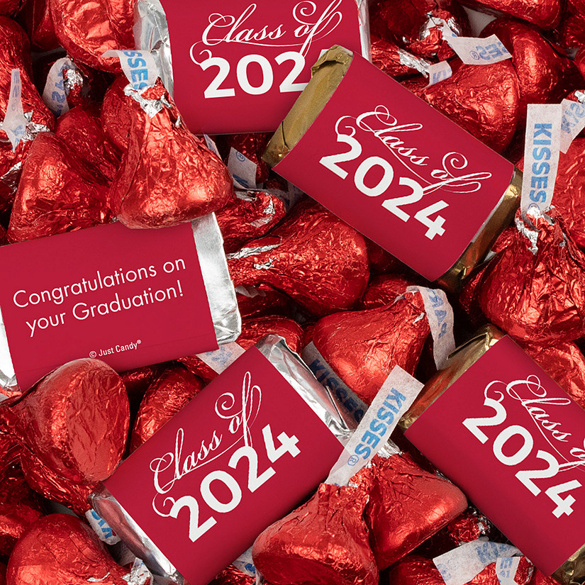 Just Candy 1.65 lbs Red Graduation Candy Party Favors Class of 2024 Hershey's Miniatures & Red Kisses (approx. 131 Pcs) Image