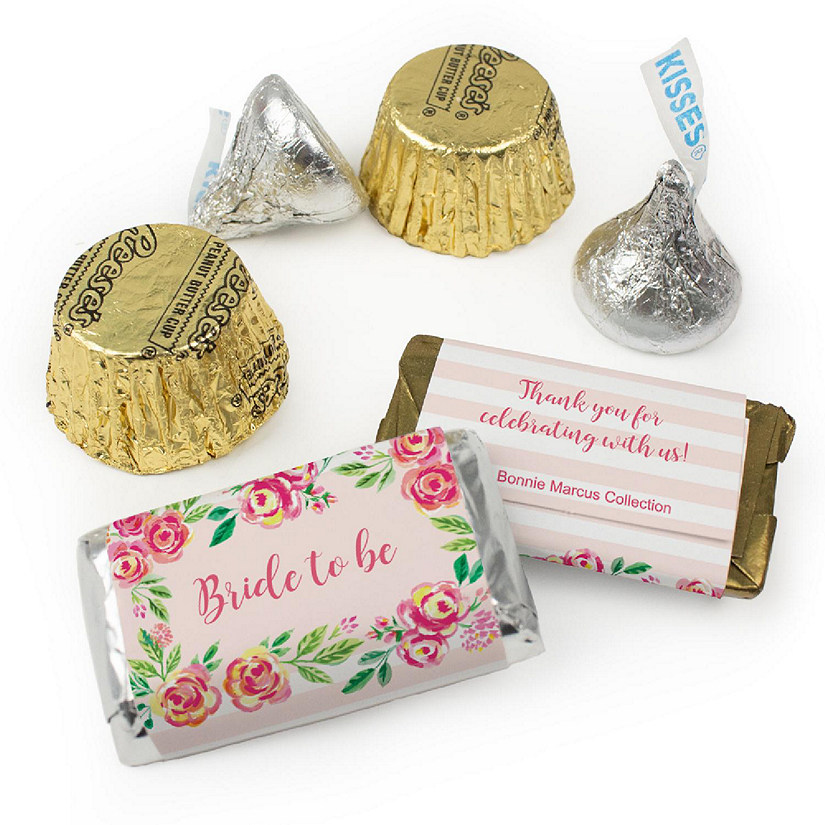 Just Candy 1.75 lbs Pink Bridal Shower Candy Party Favors Hershey's Chocolate Kit (approx. 118 Pcs) - Floral Image