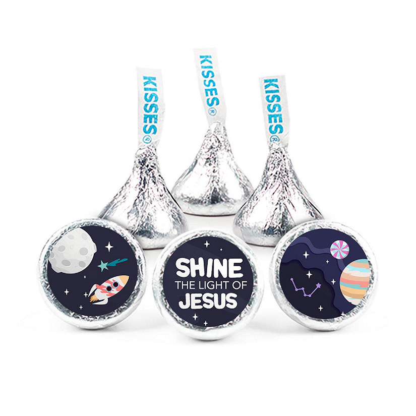 Just Candy 100 Pcs Space Vacation Bible School Religious Candy Party Favors Hershey's Kisses Church Chocolate (1lb, Approx. 100 Pcs) Image