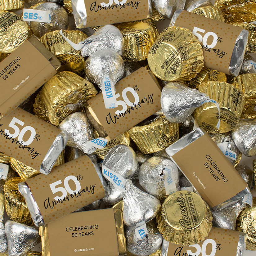 Just Candy 105 pcs Gold 50th Anniversary Candy Party Favors Hershey's Chocolate (1.75 lbs) Image