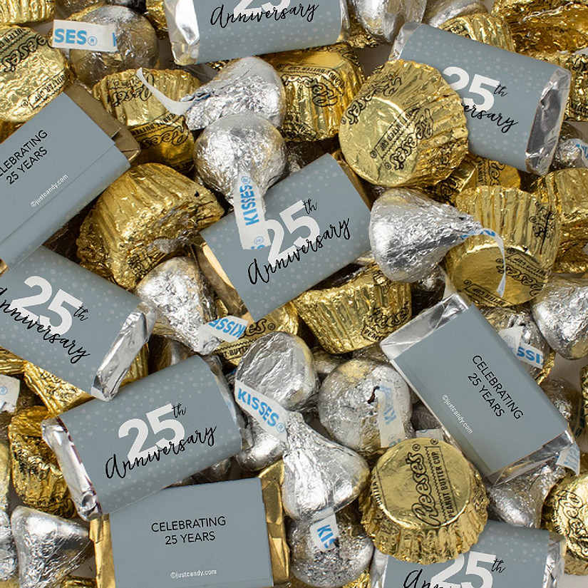 Just Candy 105 pcs Silver 25th Anniversary Candy Party Favors Hershey's Chocolate (1.75 lbs) Image