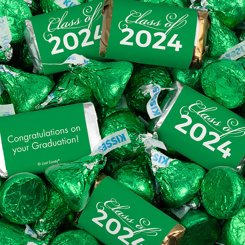 Just Candy 3.3 lbs Green Graduation Candy Party Favors Class of 2024 Hershey's Miniatures & Green Kisses (approx. 262 Pcs) Image