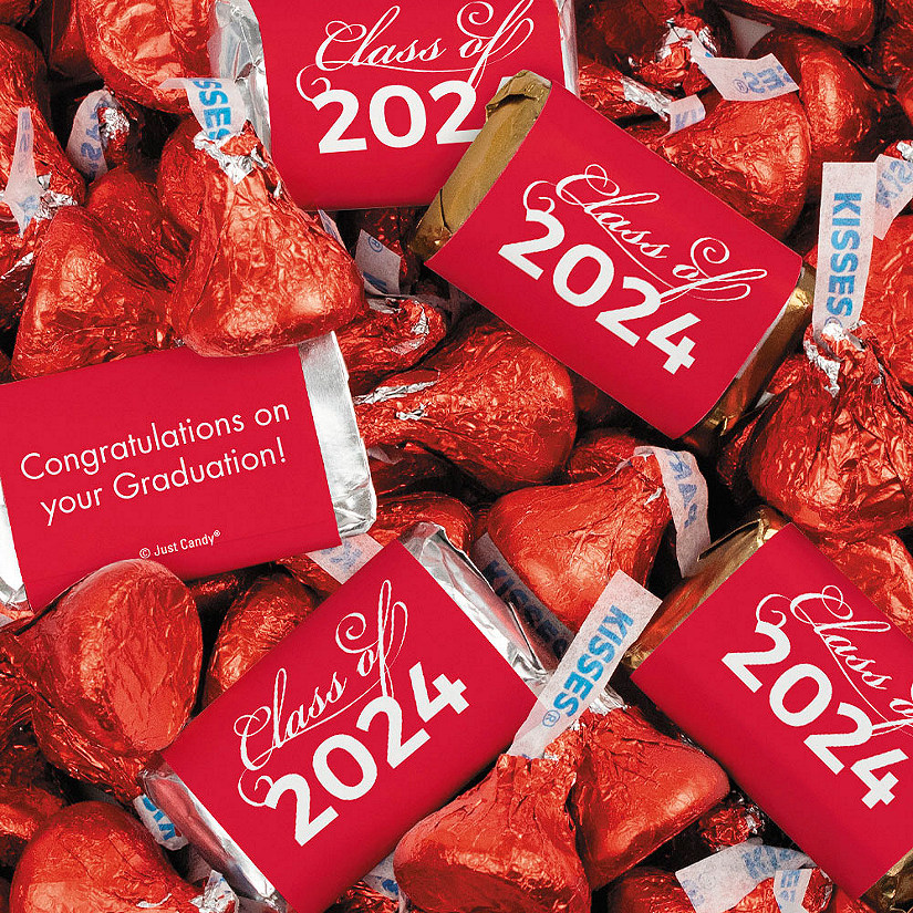 Just Candy 3.3 lbs Red Graduation Candy Party Favors Class of 2024 Hershey's Miniatures & Red Kisses (approx. 262 Pcs) Image