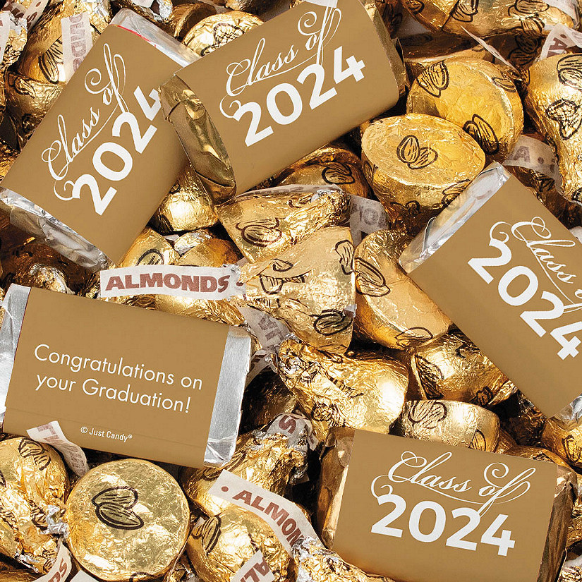 Just Candy 4.95 lbs Gold Graduation Candy Party Favors Class of 2024 Hershey's Miniatures & Gold Kisses (approx. 393 Pcs) Image