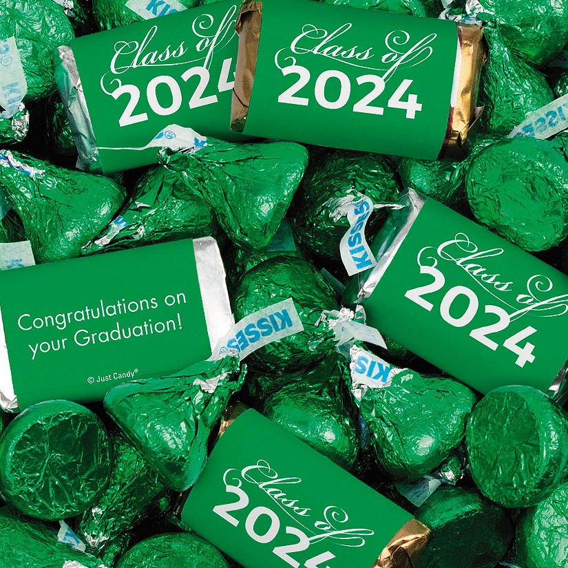 Just Candy 6.6 lbs Green Graduation Candy Party Favors Class of 2024 Hershey's Miniatures & Green Kisses (approx. 524 Pcs) Image