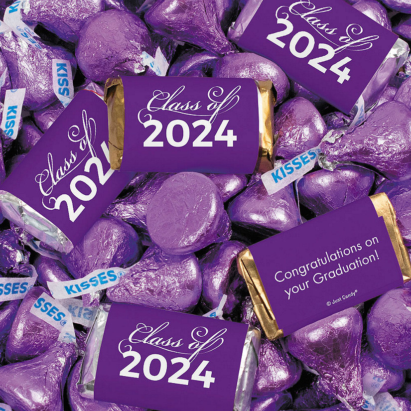 Just Candy 6.6 lbs Purple Graduation Candy Party Favors Class of 2024 Hershey's Miniatures & Purple Kisses (approx. 524 Pcs) Image