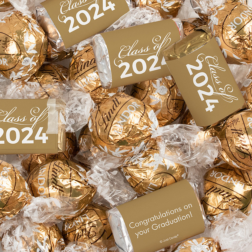 Just Candy 77 Pcs Gold Graduation Candy Party Favors Class of 2024 Hershey's Miniatures & Truffles Image