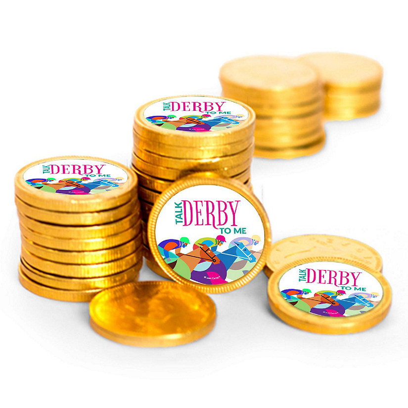Just Candy 84ct Kentucky Horse Derby Race Candy Party Favors Chocolate Coins (84 Count) - Blue Foil Image