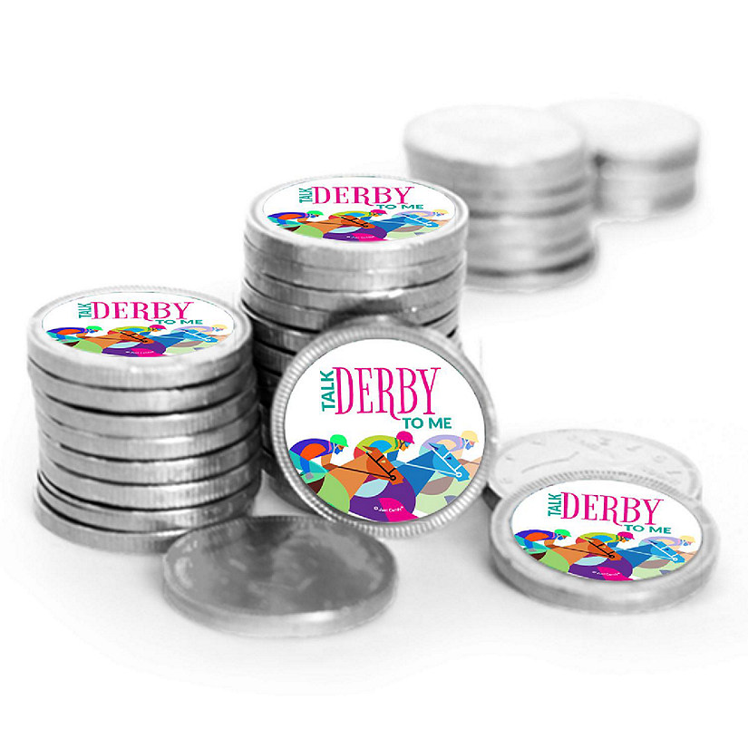 Just Candy 84ct Kentucky Horse Derby Race Candy Party Favors Chocolate Coins (84 Count) - Silver Foil Image