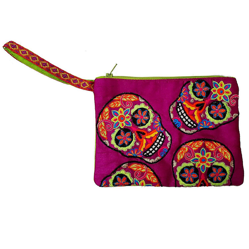 Karma Living Day of the Dead Purple Sugar Skull Embroidered Coin Purse 5x7 Inch Image