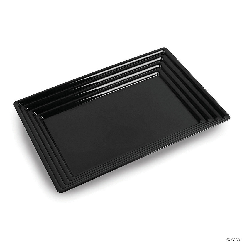 Kaya Collection 11" x 16" Black Rectangular with Groove Rim Plastic Serving Trays (24 Trays) Image