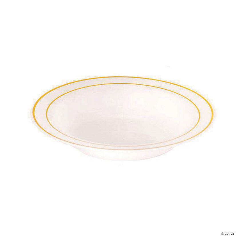 Kaya Collection 12 oz. White with Gold Edge Rim Plastic Soup Bowls (120 Bowls) Image