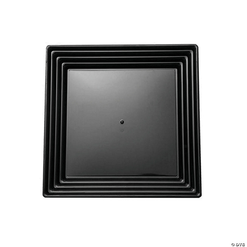 Kaya Collection 12" x 12" Black Square with Groove Rim Plastic Serving Trays (24 Trays) Image