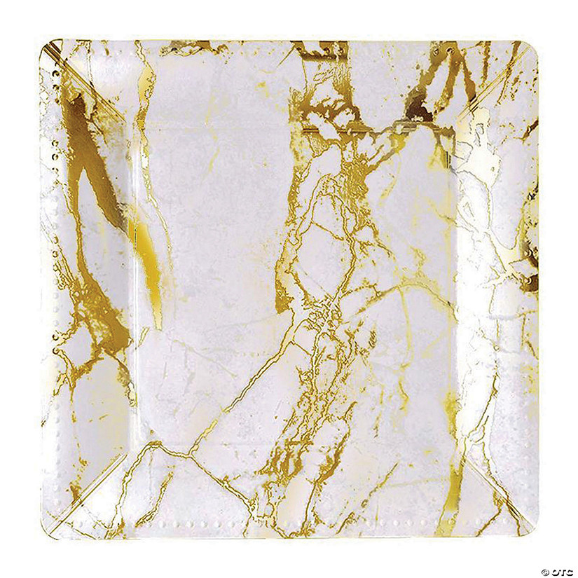 Kaya Collection 13" White with Gold Marble Square Disposable Paper Charger Plates (120 Plates) Image