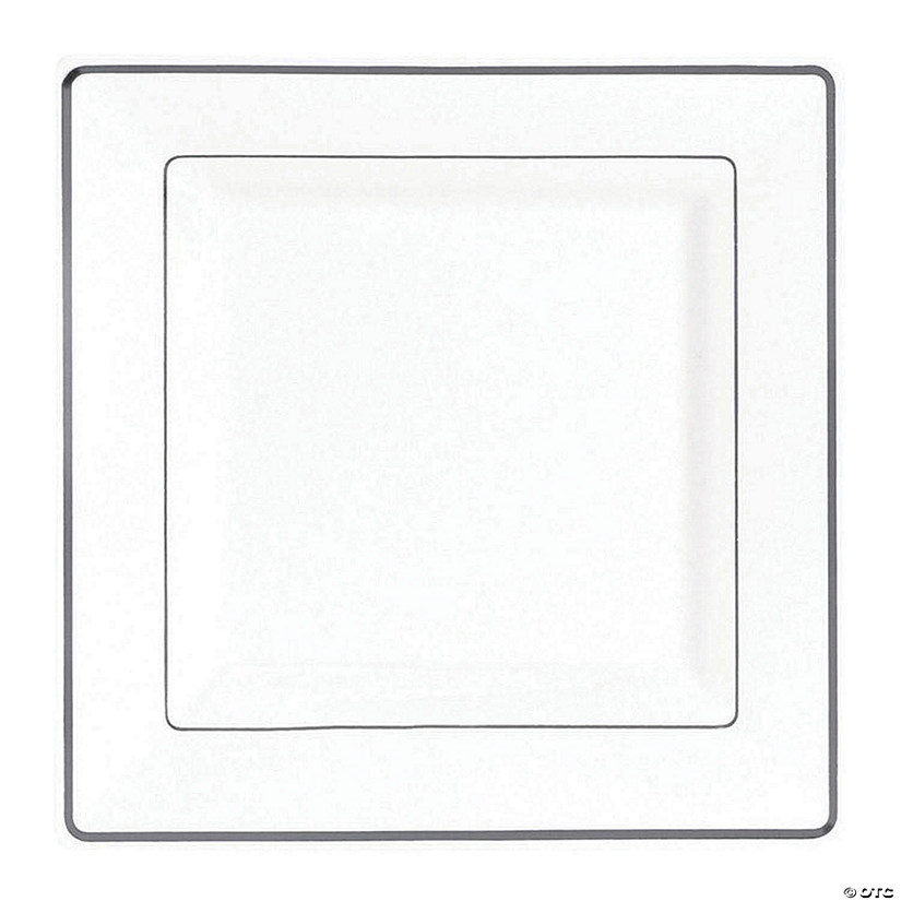 Kaya Collection 6.5" White with Silver Square Edge Rim Plastic Appetizer/Salad Plates (120 Plates) Image