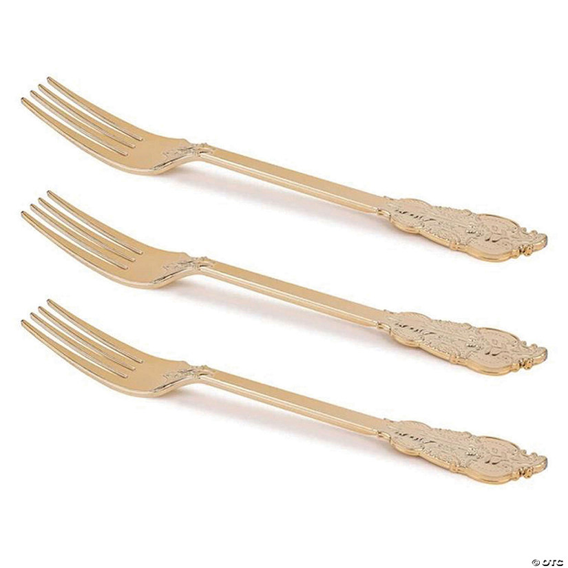 Kaya Collection 7.4" Shiny Baroque Gold Plastic Forks (600 Forks) Image