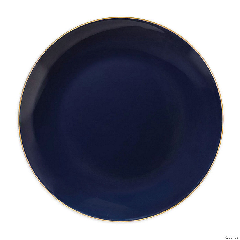 Kaya Collection 7.5" Navy with Gold Rim Organic Round Disposable Plastic Appetizer/Salad Plates (120 Plates) Image