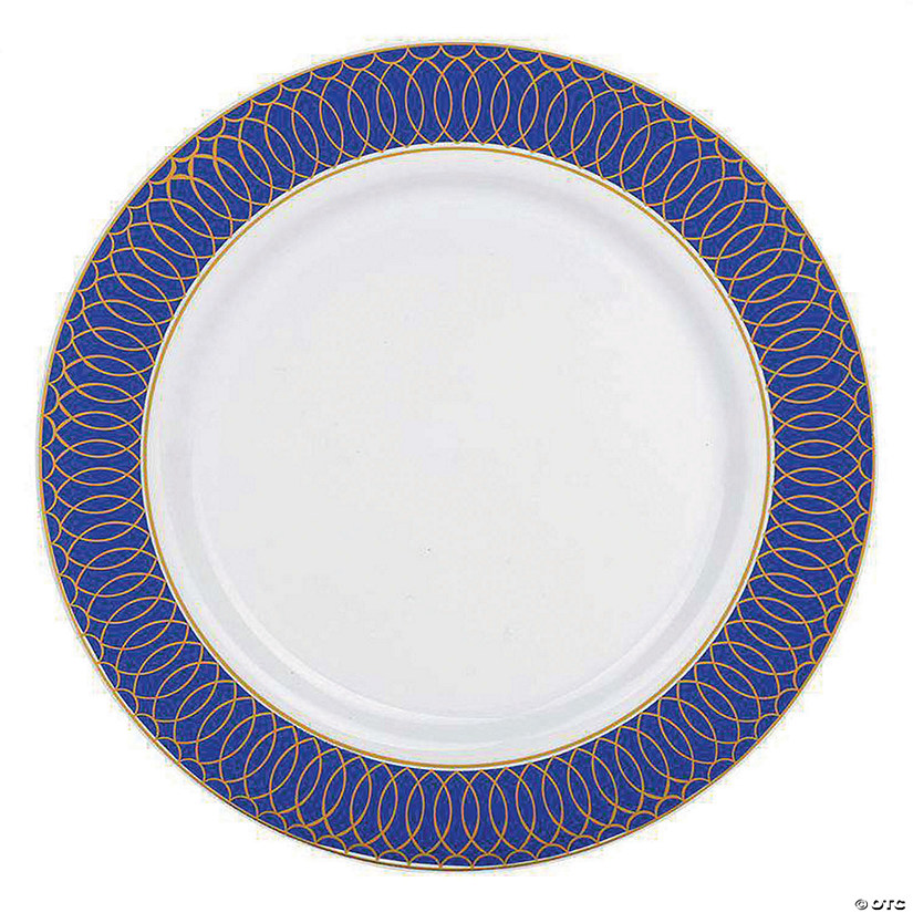 Kaya Collection 7.5" White with Gold Spiral on Blue Rim Plastic Appetizer/Salad Plates (120 plates) Image