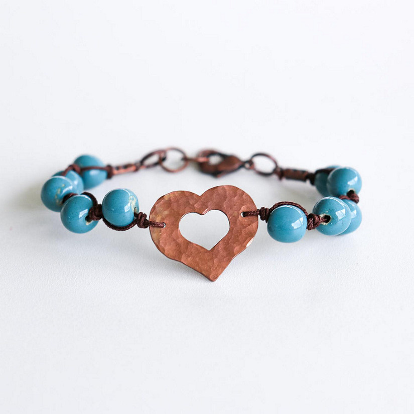Khutsala&#8482; Artisans Blue SwaziMUD&#8482; Bronze Hammered Heart Bracelet - 1 Piece Image
