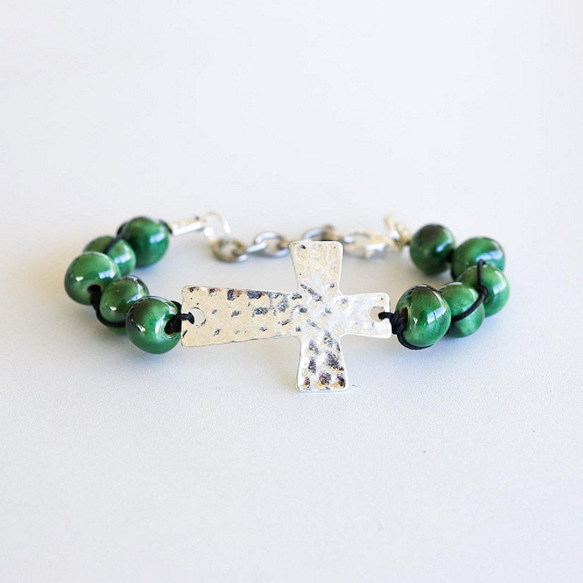 Khutsala&#8482; Artisans Green SwaziMUD&#8482; Hammered Cross Bracelet - 1 Piece Image
