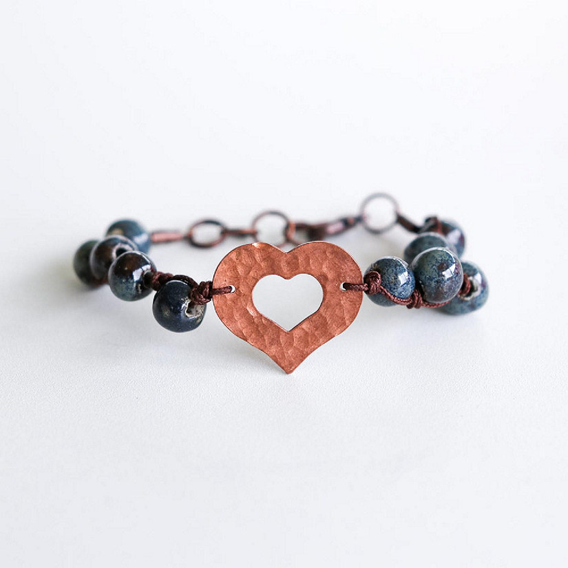 Khutsala&#8482; Artisans Multicolor SwaziMUD&#8482; Bronze Hammered Heart Bracelet - 1 Piece Image