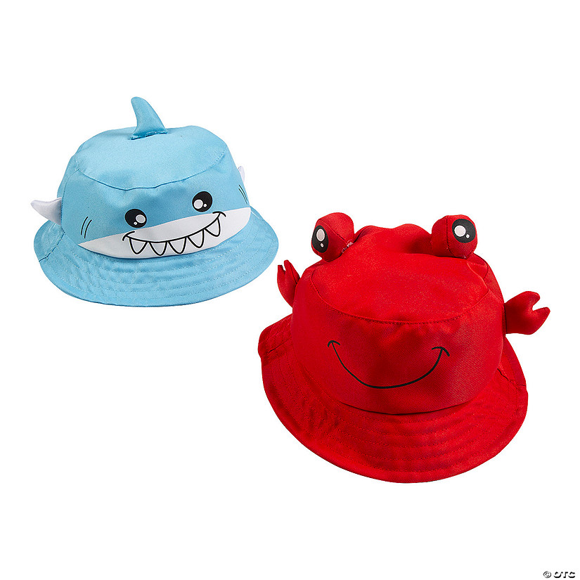 Kids Crab & Shark-Shaped Bucket Hats - 12 Pc. Image