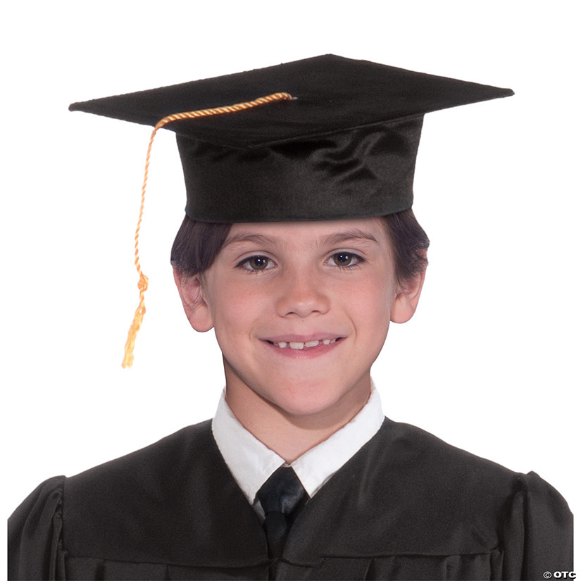Kids Graduation Black Felt Mortarboard Hat with Gold Tassel Image