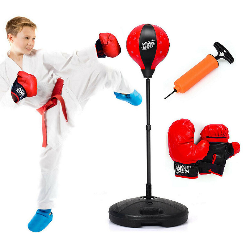 Kids Punching Bag Toy Set Adjustable Stand Boxing Glove Speed Ball w/ Pump New Image