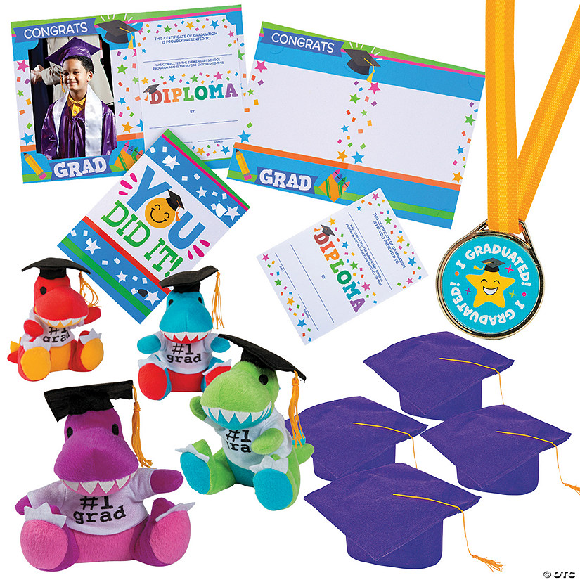 Kids&#8217; Purple Elementary School Graduation Mortarboard Hats with Awards Kit for 12 Image