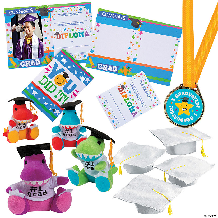 Kids&#8217; White Elementary School Graduation Mortarboard Hats with Awards Kit for 12 Image
