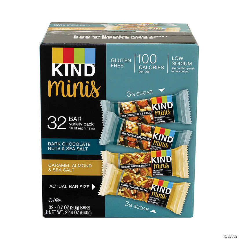 KIND Minis Dark Chocolate Nuts & Sea Salt and Caramel Almond & Sea Salt Variety, 0.7 oz, 32 Count Image