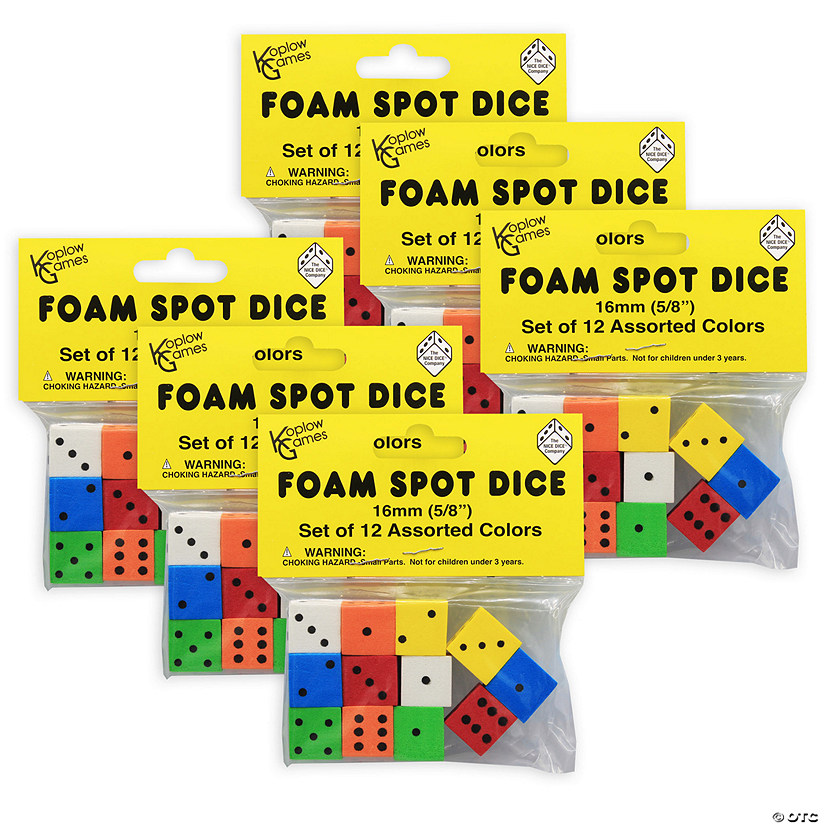 Koplow Games Assorted Color Spot 16mm Foam Dice, 12 Per Pack, 6 Packs Image