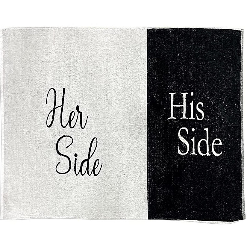 KOVOT Her Side His Side Bath Towel. Funny Gag Cotton Made 30" x 56" Beach Bath Towel. Wedding or Valentines for Mr. & Mrs. Black & White Image