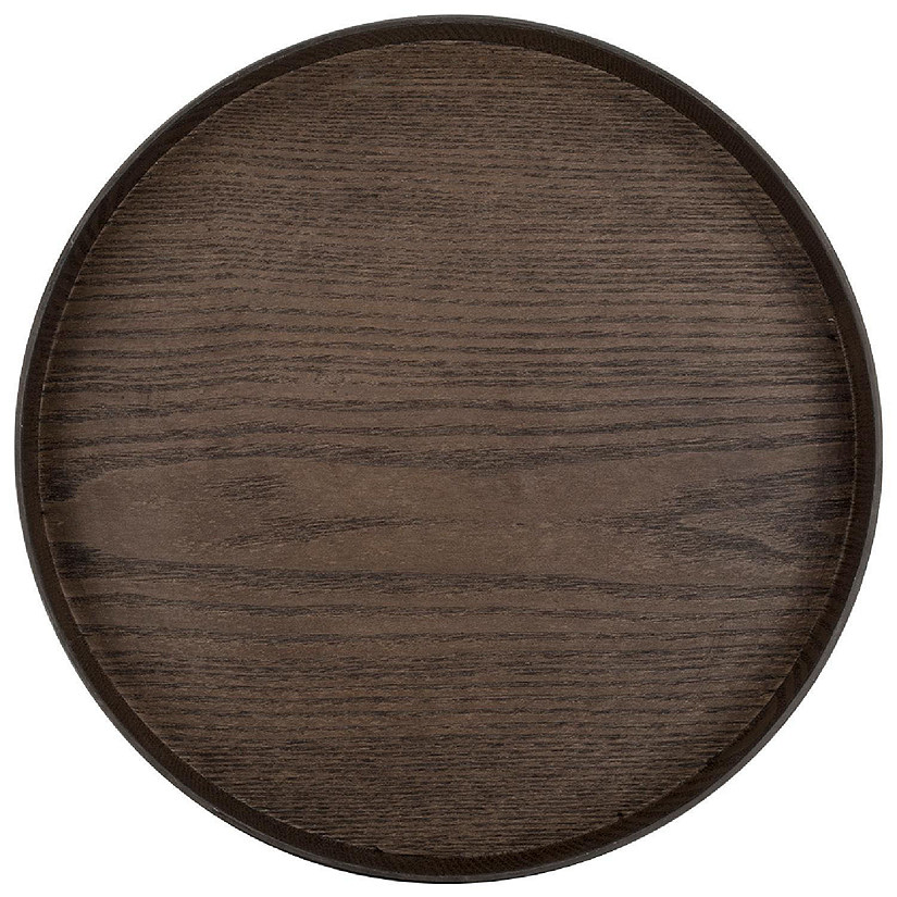 Koyal Wholesale Faux Wood Round Decorative Tray Rustic Wood Tray for Kitchen Counter, Coffee Table, Brown, 1-Pack Image