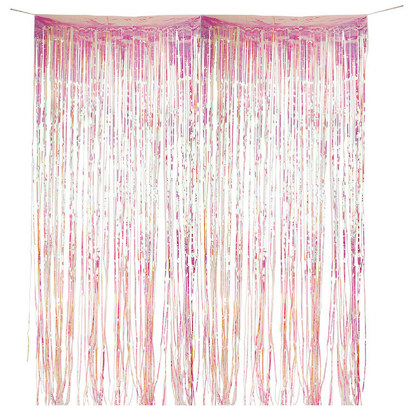 Koyal Wholesale Iridescent Holographic Foil Fringe Party Curtain Backdrop, 2-Pack, 6-Feet Total Width x 8-Feet Height Image