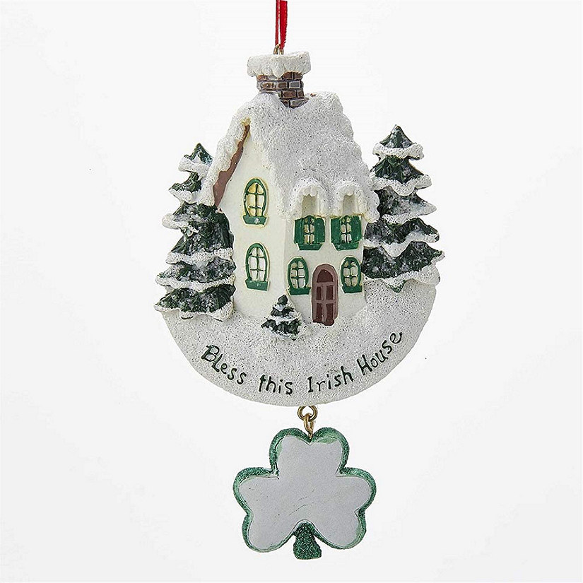 Kurt Adler Bless This Irish House With Dangle Shamrock Christmas Ornament, 5.5 inches Image