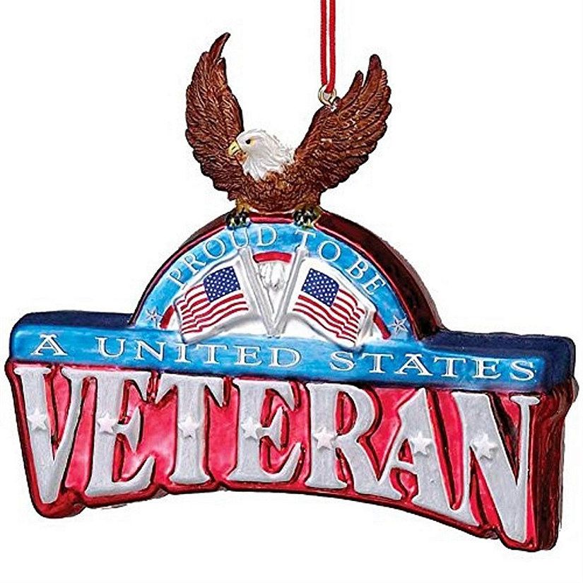 Kurt Adler J1354 U.S. Veteran Plaque With Eagle Glass Ornament Image