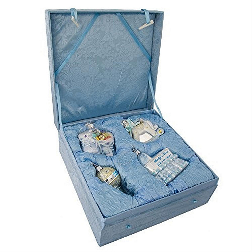 Kurt Adler NB0017B Noble Gems??? Baby Boy Glass Ornament 4-Piece Box Set Image