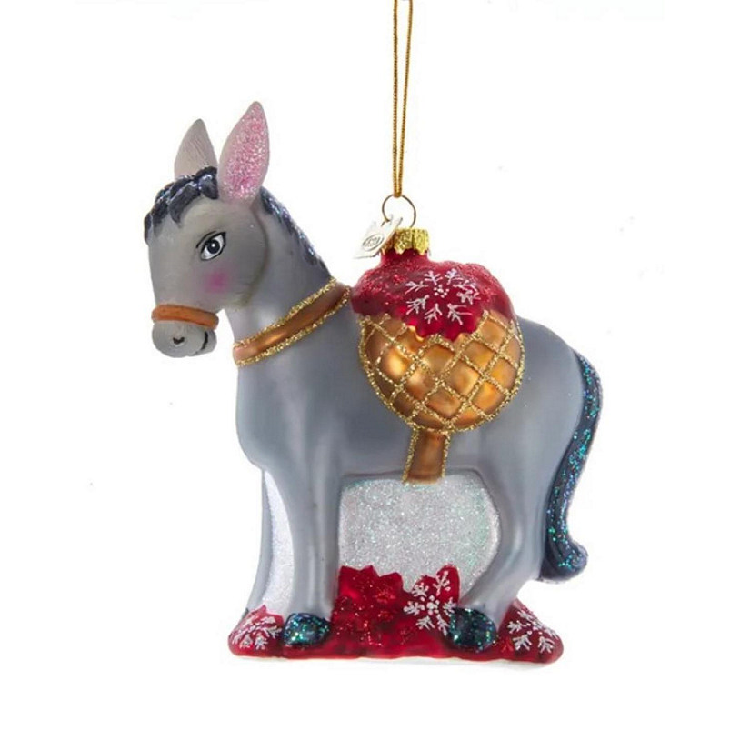Kurt Adler Noble Gems Glass Ornaments for Christmas Tree, Donkey with Poinsettia Image