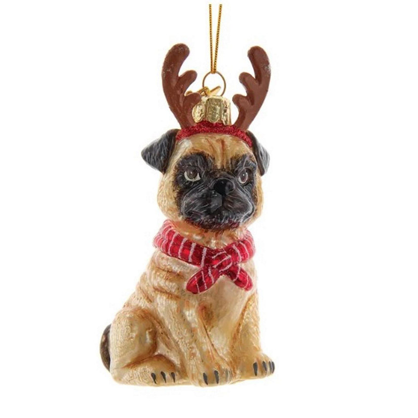 Kurt Adler Ornament For Christmas Tree, Noble Gems Pug with Antlers Image
