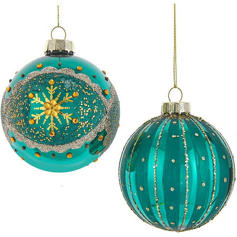 Kurt S. Adler Gold, Green and Blue Embellished Ball, 6 Piece Ornament Set, 80MM Image