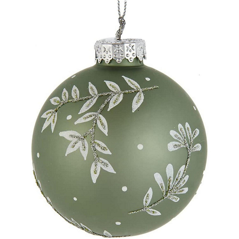 Kurt S. Adler Green Leaf Design Ball, 6 Piece Ornament Set, 80MM Image