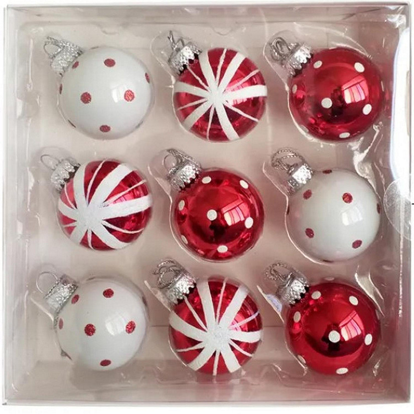 Kurt S. Adler Red and White Glass Ball, 9-Piece Box Ornament Set, 40MM Image