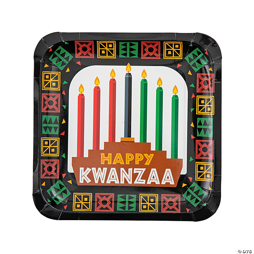 Kwanzaa Kinara Square Paper Dinner Plates - 8 Pc. Image