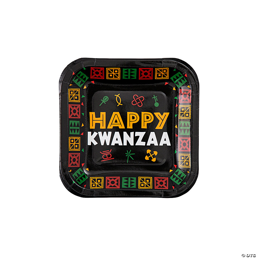 Kwanzaa Symbols Square Paper Dessert Plates - 8 Pc. Image