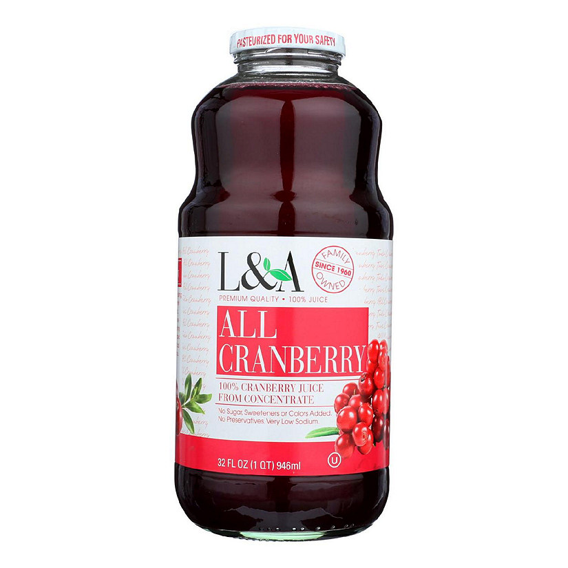 L and A Juice - All Cranberry - Case of 6 - 32 Fl oz. Image